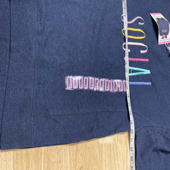 Wildfox NWT Navy Statement “Social” Sweatshirt Side Slits Drop Shoulder Size S - Picture 9 of 10